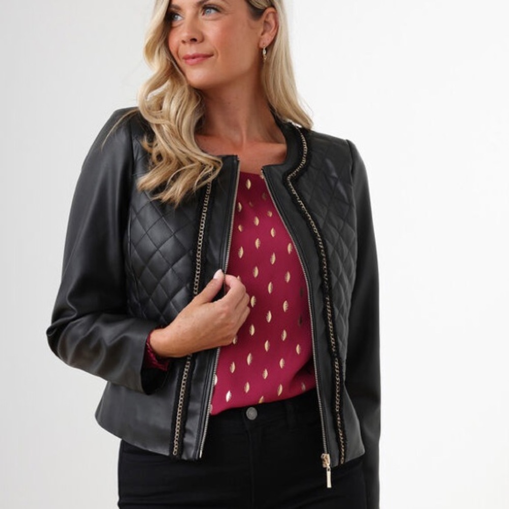 Cleo Black Quilted Jacket with Chain Detail